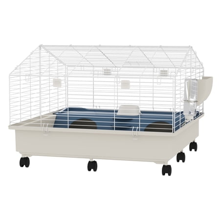 Rabbit Cage, Small Animal Cage 35x35x25 inch, 2-Layer Bunny Cage with Water Bottle & Hay Feeder for Guinea Pigs, Hedgehogs