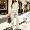 thumbnail image 5 of Miqool Womens 2 Piece Outfits Corduroy V Neck Button Front Long Sleeve Top Matching Pants Set Casual Loungewear Tracksuit S‑XXL, 5 of 7