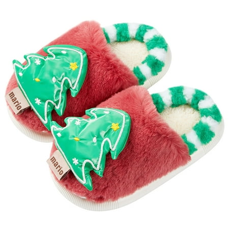 

Sprifallbaby Kids Baby Winter Slippers Christmas Tree Fluffy Warm Plush Slippers Non Slip House Shoes for Toddlers Indoor Outdoor
