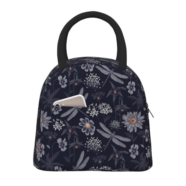 Disketp Wildflowers And Dragonflies Bolsa Térmica para Almuerzo, Lonchera con Abertura Amplia y Gran Capacidad, Organizador Reutilizable para Mujeres, Hombres y Adultos
