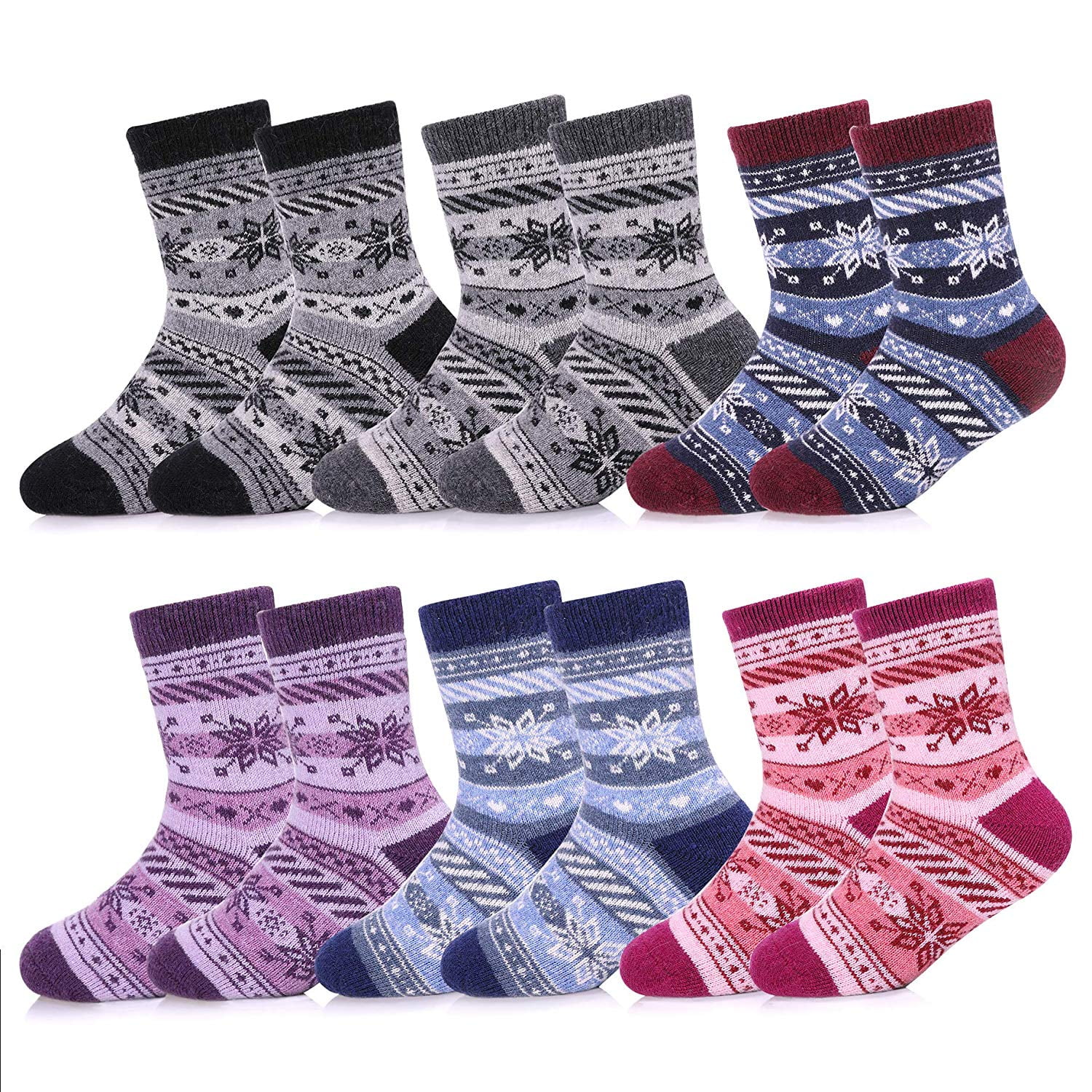 Children Wool Socks For Boy Girl Kids Toddler Thick Thermal Warm Cotton Winter Crew Socks 6 Pack