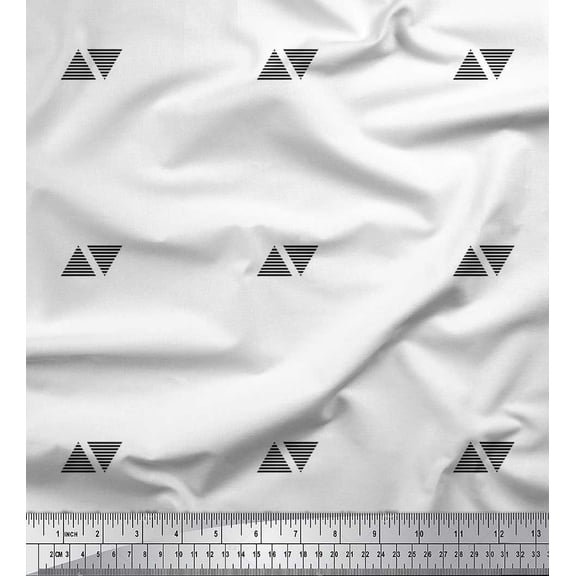 Soimoi Black Silk Fabric Geometric Triangle & Jamdani Print Fabric by Yard 42 Inch Wide