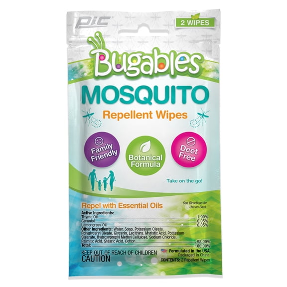 Pic Corporation Bugables Mosquito Repellent Wipes - Family-Friendly DEET Free Formula