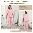 thumbnail image 4 of EA'S SECRET 100% Cotton Pajama Sets for Women 2 Piece Short Sleeve V Neck Loungewear Sets Lightweight Pjs with Pockets S-XXL (Pink,L), 4 of 8