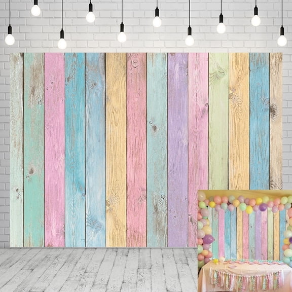 7x5FT Colorful Wood Background for Photography Spring Easter Backdrop Pastel Rustic Background Birthday Party Decorations Photo Studio Props