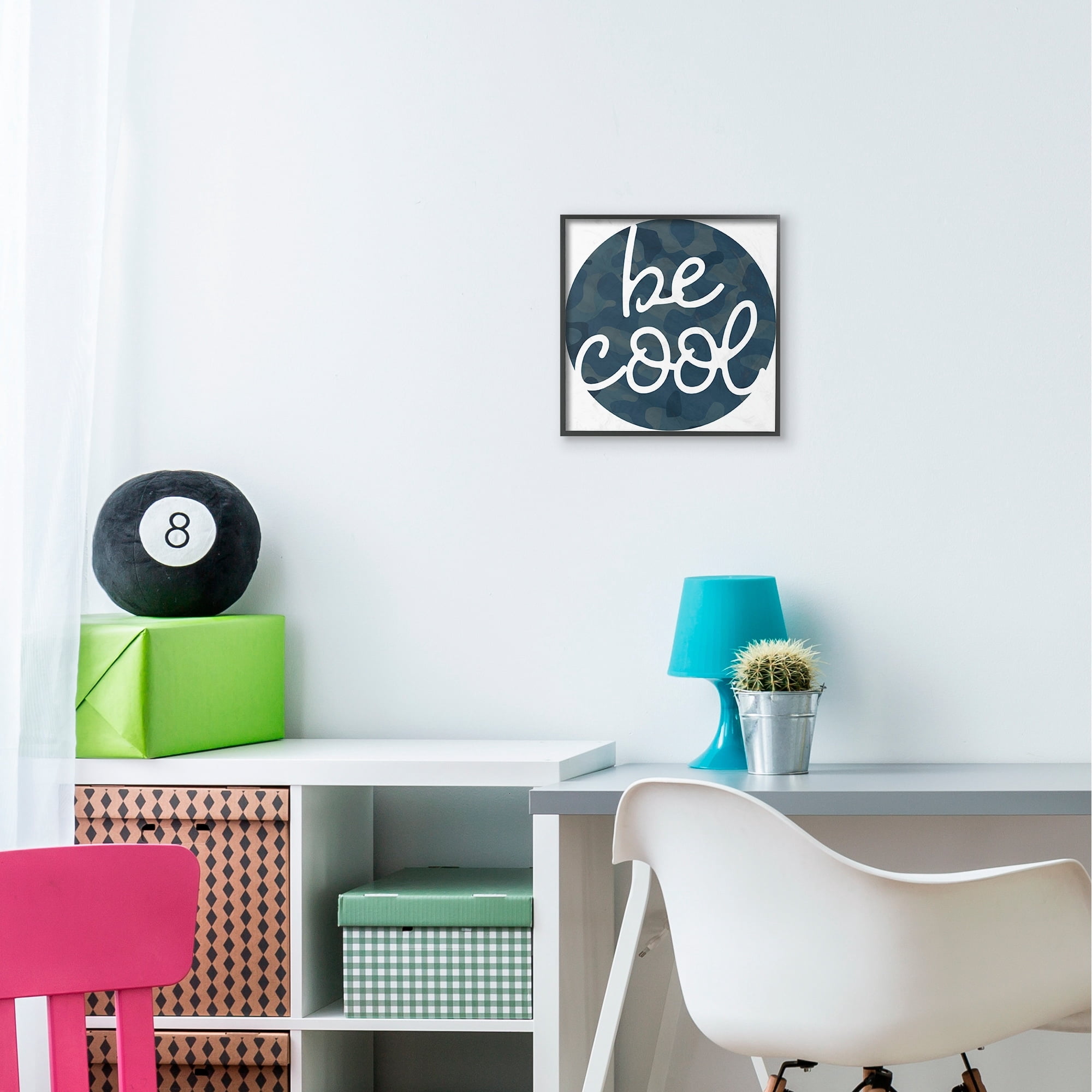 Stupell Industries Be Cool Phrase Blue Camouflage Pattern Circle Black Framed by Daphne Polselli