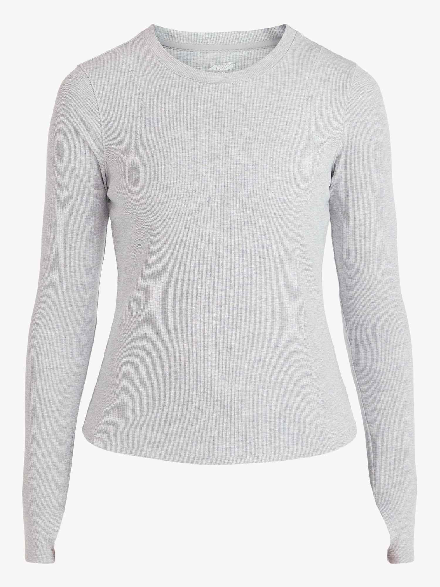 Avia Women's and Women's Plus Rib Seamed Long Sleeve Tee, Sizes XS-4X