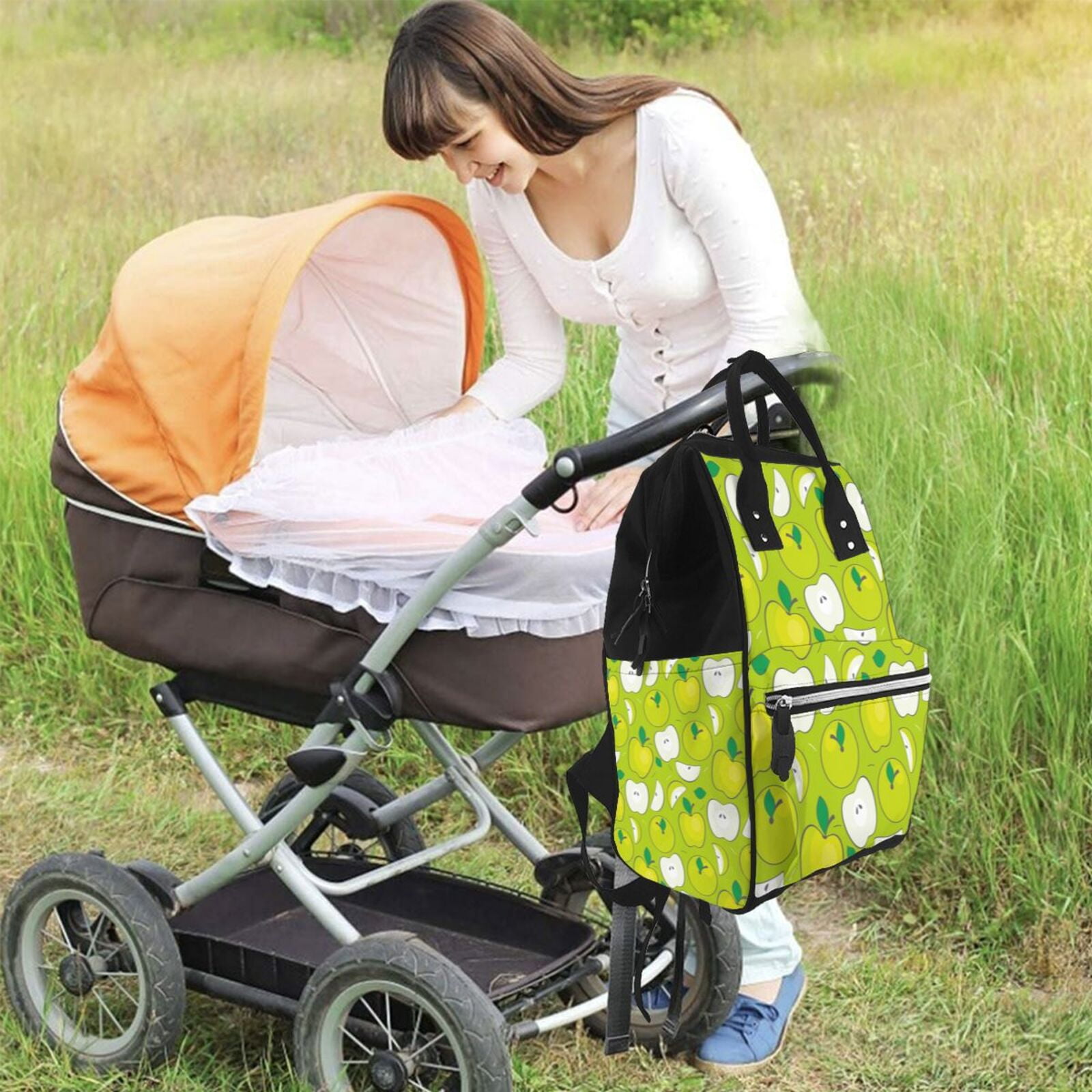 Ratiio Green Apple Mummy Backpack - Waterproof Twill Canvas, Large Capacity Diaper Bag with Multiple Pockets and Adjustable Straps