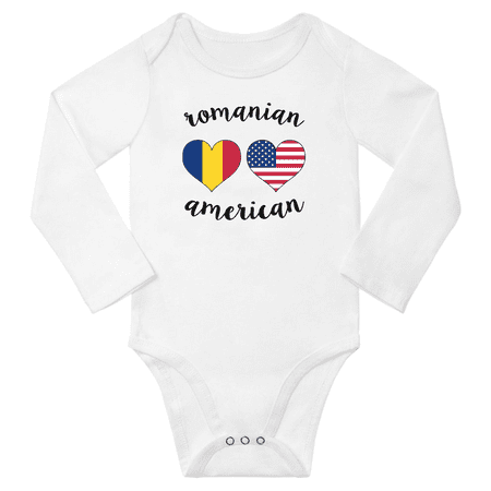 

Romanian and American Love Heart Baby Long Slevve Bodysuits Unisex Gifts (White 3-6 Months)