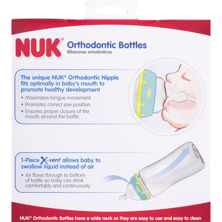 NUK Orthodontic Bottles Wide Neck 0+m Medium - 3 CT