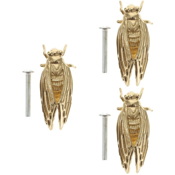 3pcs Antique Cabinet Pull Brass Drawer Knob Cicada Shape Wardrobe Pull Handle