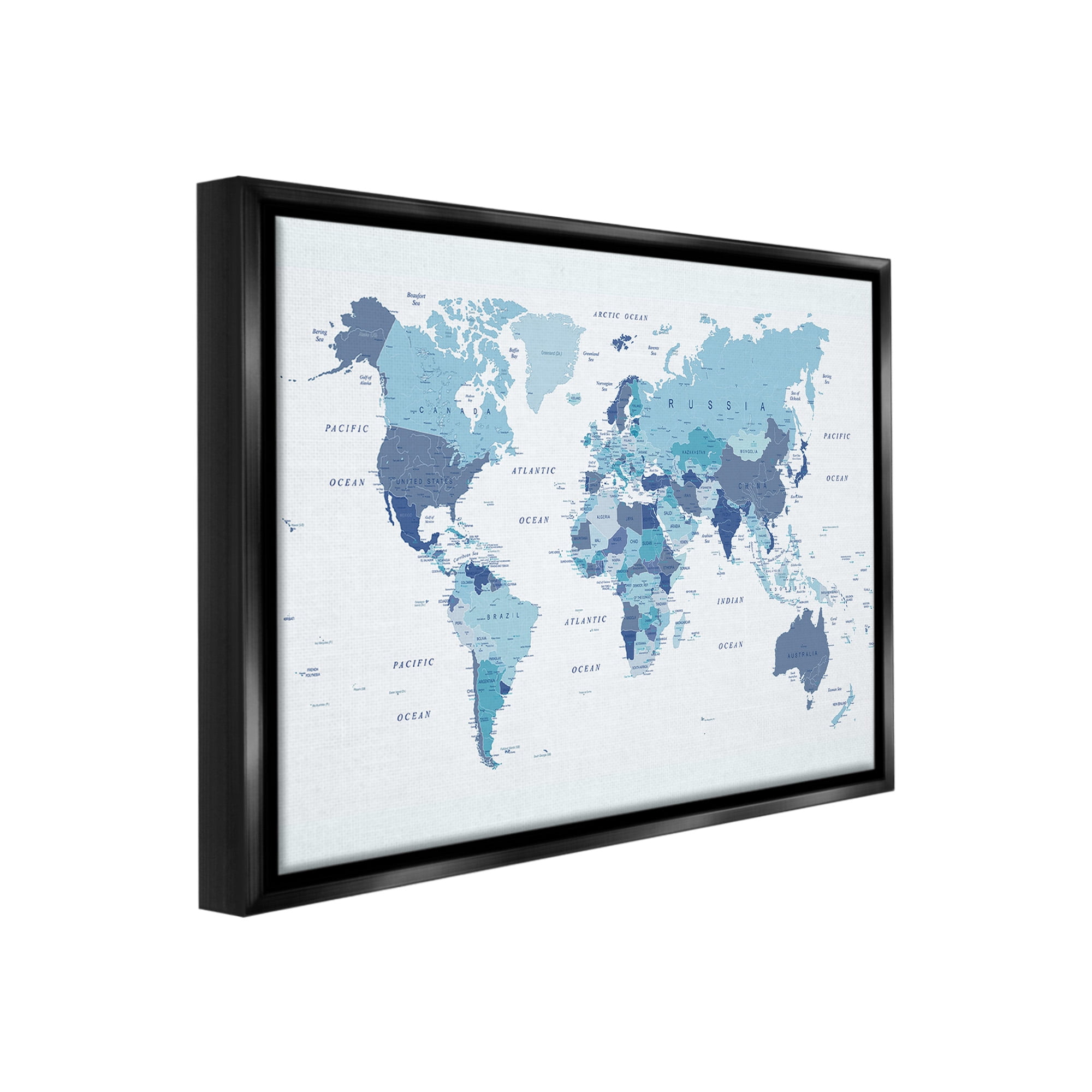 Stupell Industries Traditional Blue Map Town & City Painting Black Floater Framed Canvas Art Print Wall Art, 31 x 25