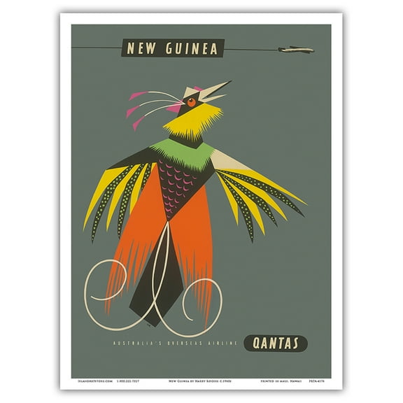 New Guinea - Raggiana Bird of Paradise - Qantas Empire Airways (QEA) - Vintage Airline Travel Poster by Harry Rogers c.1960s - Master Art Print (Unframed) 9in x 12in