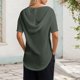 thumbnail image 3 of Sudadera con capucha de manga corta de punto de verano de color liso para mujer: cuello en V, capucha con cordón y tejido ligero para uso informal., 3 of 6
