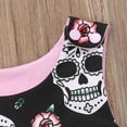 thumbnail image 3 of nvzhuang Girl’s Halloween Skull Printed One-piece Romper Set, Sleeveless Snap Button Crotch Strap Bodysuit with Printed Bow Hairband, 3 of 3
