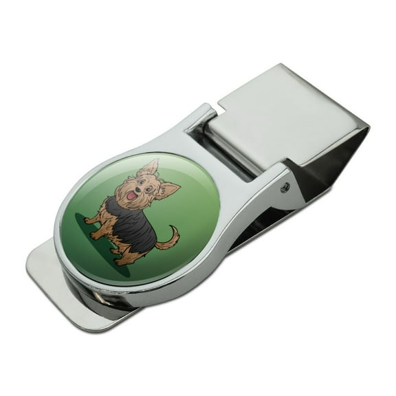 Yorkshire Terrier Yorkie with Tongue Out Satin Chrome Plated Metal Money Clip