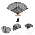 thumbnail image 3 of Unique Bargains 1 Pc Rose Lace with Tassel Folding Fan for Masquerade Silver Tone Silk Fabric, 3 of 5