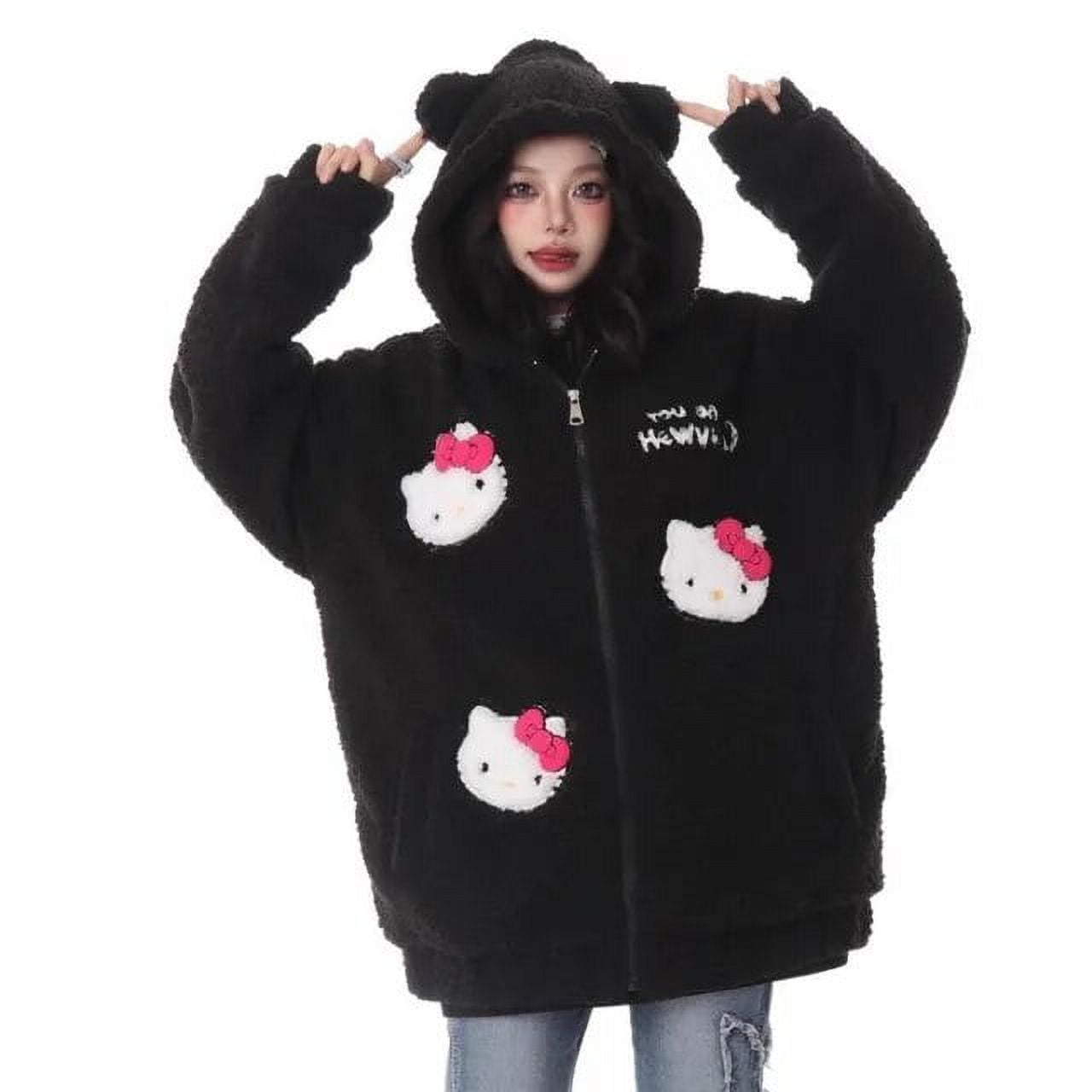 Kawaii Sanrio Hello Kitty Plush Hoodie Women Winter New Fashion