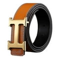 thumbnail image 1 of New Style Business Leisure Genuine PU Leather H Smooth Buckle Litchi Grain Belt For Men (FMY), 1 of 5