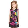 thumbnail image 1 of Fotbe Neon Gothic Skull Moon Vestido de Dormir para Niñas de 3 a 10 Años, Mangas Cortas, Estilo Princesa, Pijama Camisón con Mangas Voladas-Small, 1 of 6