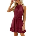 thumbnail image 4 of Frontwalk Women Swing Dress Lace Up Mini Sleeveless Tank Ladies Loose Short Halter Neck Claret L, 4 of 9