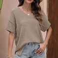 thumbnail image 3 of Women's Oversized Tshirts Short Sleeve V Neck Basic Tees Loose Fit Side Split Long Tops for Leggings (S, Khaki), 3 of 6