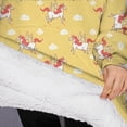 thumbnail image 3 of Oversized Wearable Blanket Hoodie,Yellow Cartoon Unicorn Pattern Sherpa Blanket Hoodie with Super Pockets,Super Warm Fuzzy Pullover for Women & Men, 3 of 6