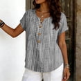 thumbnail image 4 of longantii Spring Tops for Women Dressy Cotton Linen Floral Tees Loose Fit V-Neck Short Sleeve Blouses Multi-Color Button Down Clothes Gray 2XL, 4 of 5