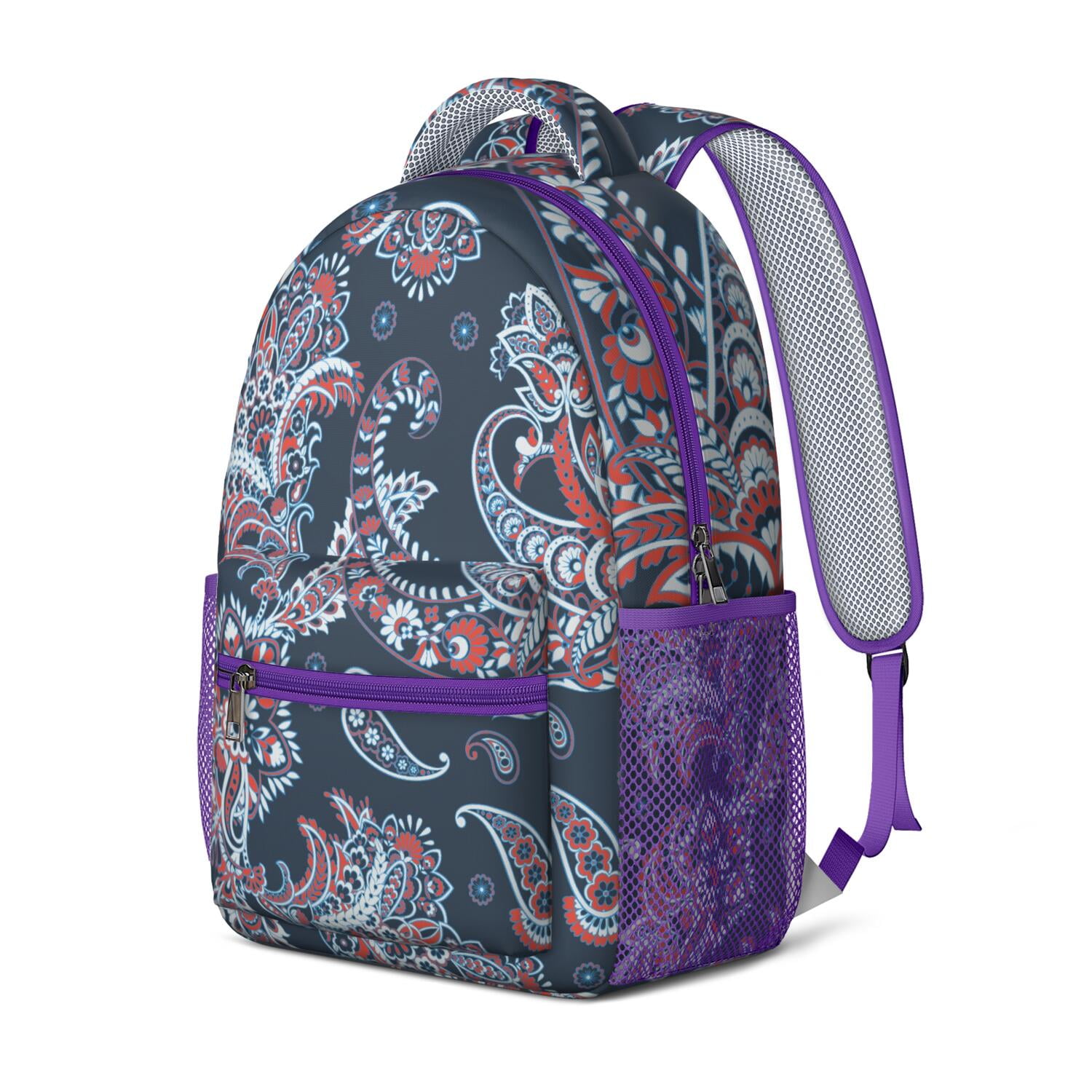 Bohemian Waterproof School Backpack - Ethnic Floral Paisley Design & Spinal Support for College Students