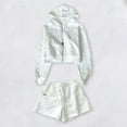thumbnail image 3 of 2 Pcs/Set Women Hoodie Shorts Suit Hooded Zip-up Long Sleeves Solid Color Short Coat Elastic High Waist Trousers Sport Fall Winter Tracksuit, 3 of 8