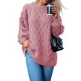 thumbnail image 5 of Women's Chunky Cable Knit Sweater Oversized Crewneck Cozy Soft Winter Pullover (Pink, S), 5 of 5
