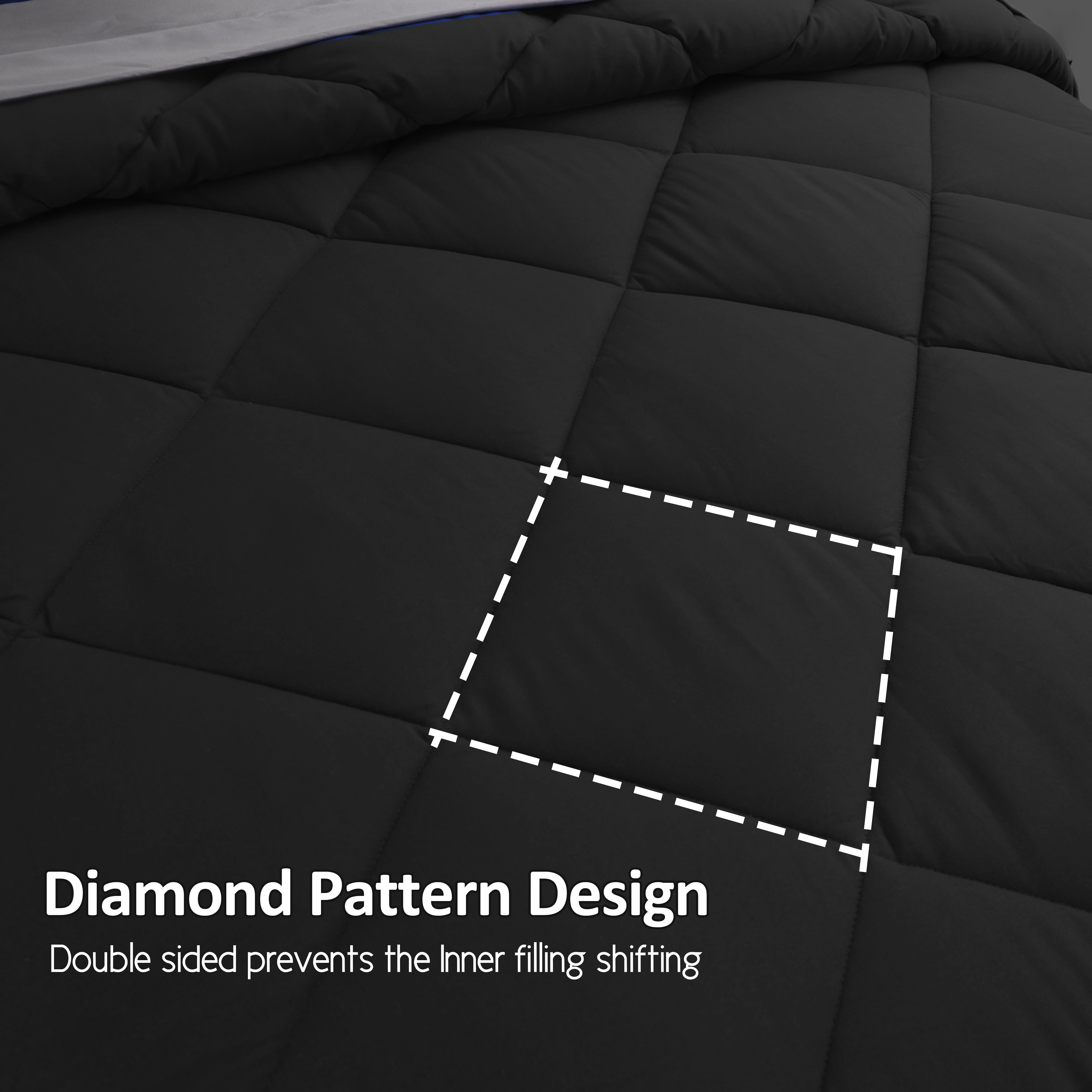 HIG 7 Piece Reversible Queen Comforter Set - Black Quilted Down Alternative Bedding All Season Super Soft Microfiber Bed in a Bag Includes Sheets Pillowcases Shams