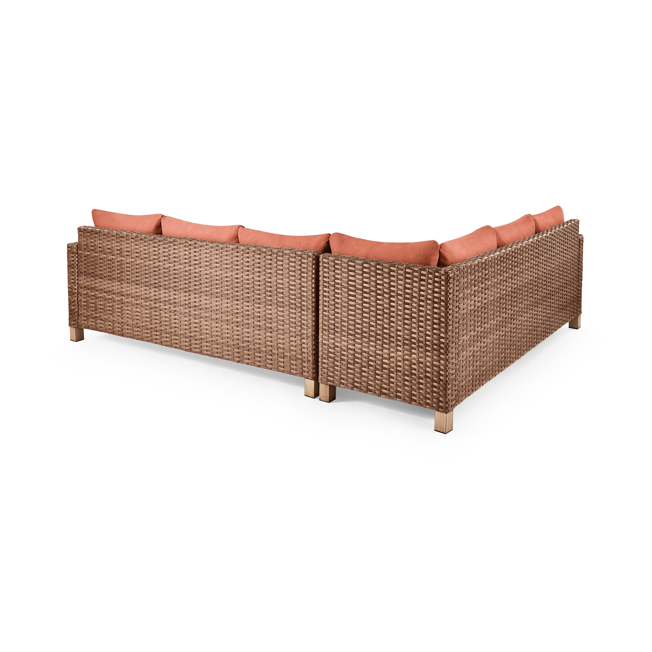 Better Homes & Gardens Brookbury 4-Piece Outdoor Wicker Patio Sectional Dining Set, Terracotta Cushions