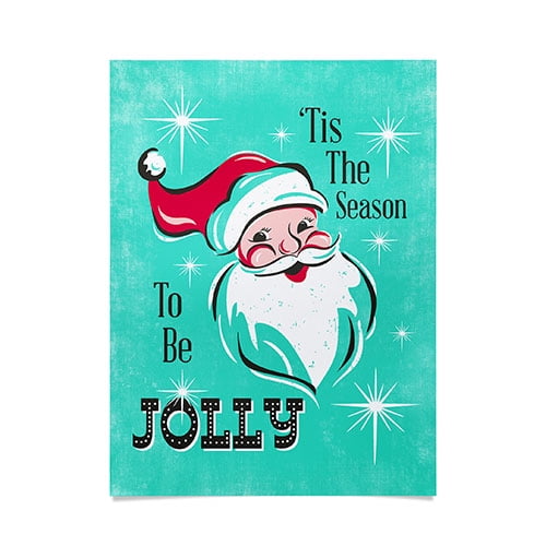 Society6 Heather Dutton Tis The Season Retro Santa Aqua Poster