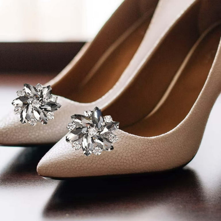 Flyonce Rhinestone Shoe Clips, Wedding Party Floral Crystal Decorative Shoe Clips for Pumps Flats