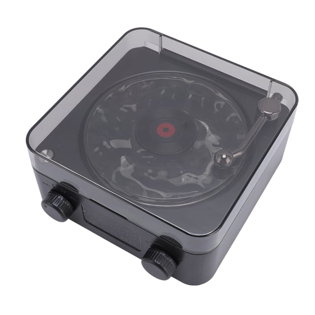 Retro Record Player Style Bluetooth Speaker with Water Ripple Glow Night Light Time Display Stereo Sound for Bedroom Desktop Studio