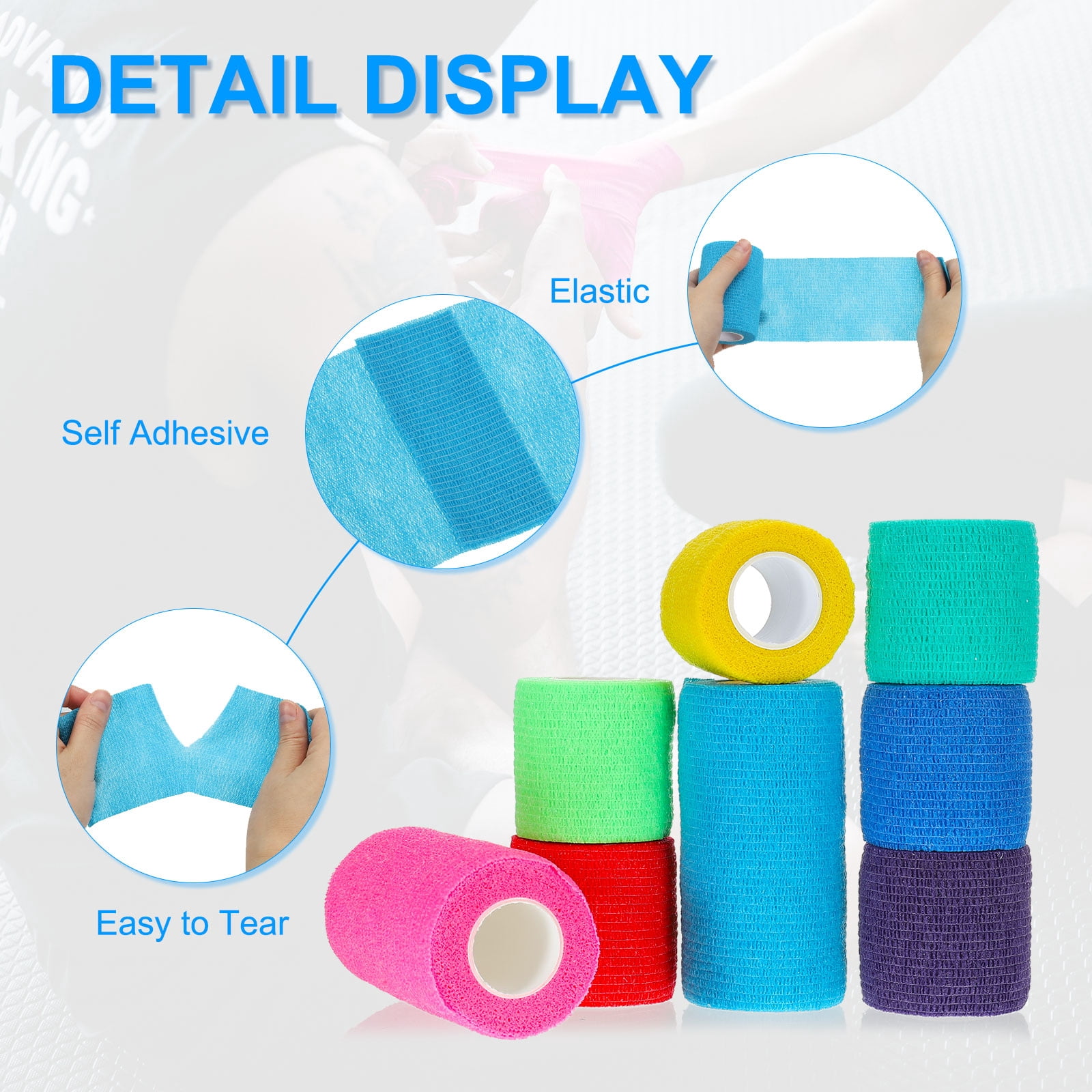 4" x 177" 6 Pcs Self Adhesive Bandage Wrap Elastic Self Tape Sport Blue