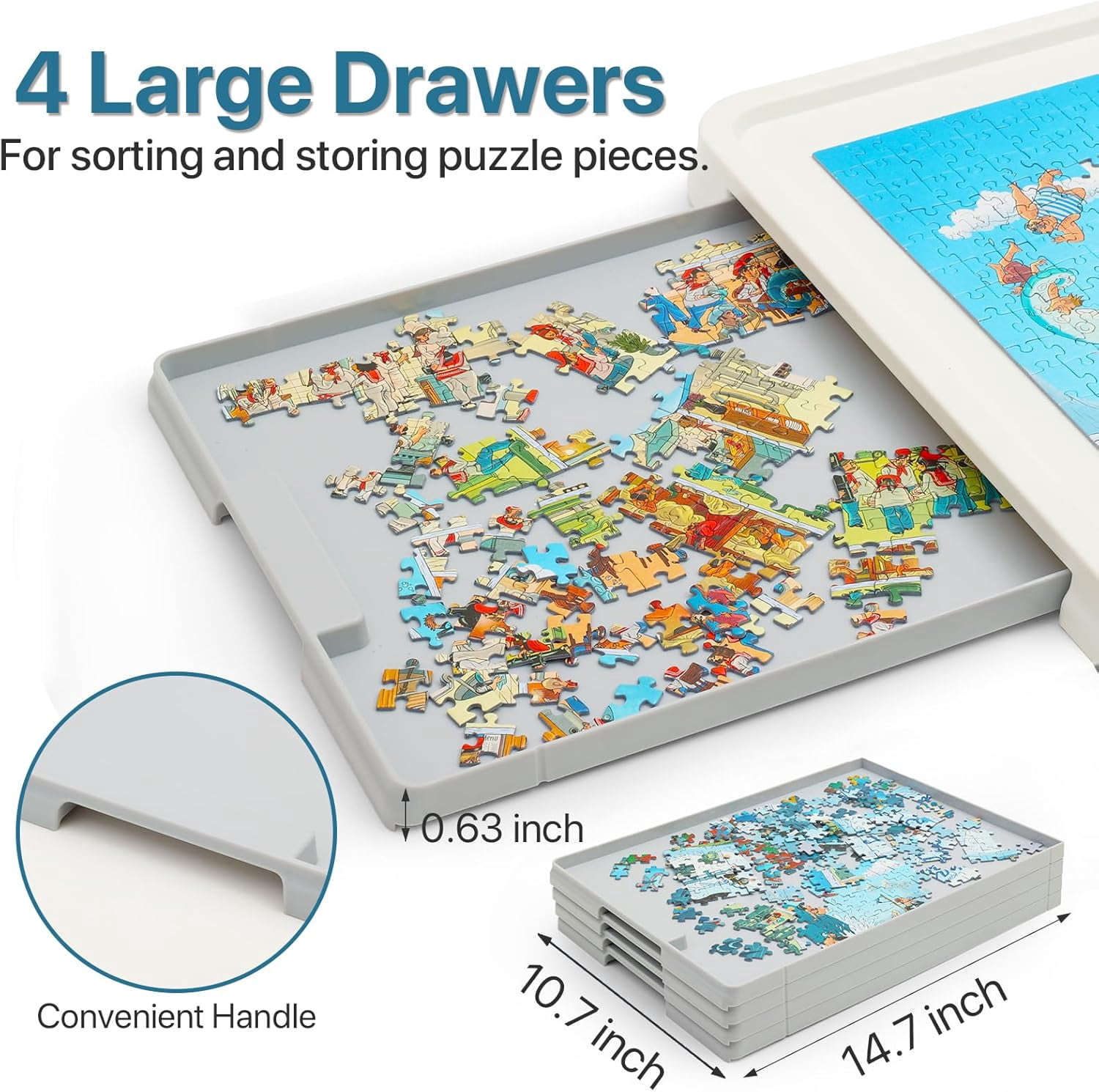 1500 Pieces Rotating Plastic Puzzle Board with Gray Drawers and Cover, 35"x27" Portable Spinning Jigsaw Puzzle Table for Adults, Upgraded Lazy Susan, Ideal Gift for Mum