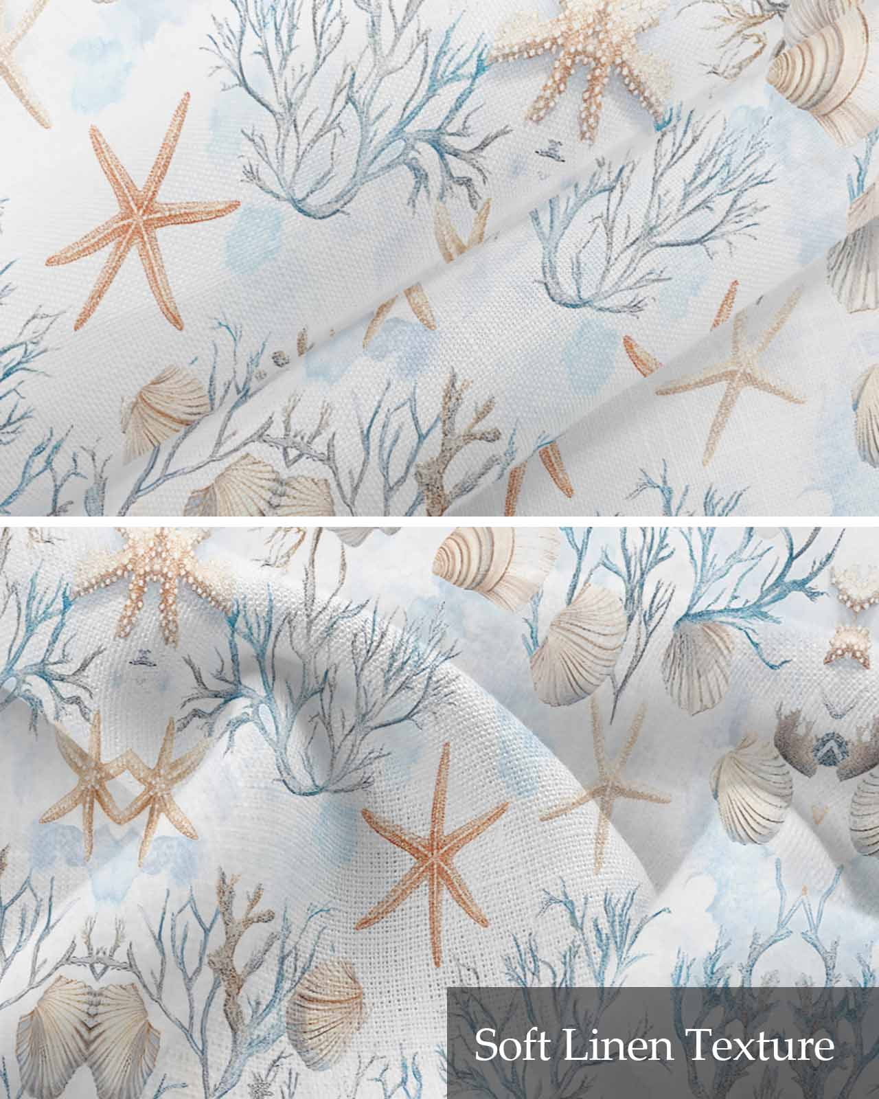 Beach Coastal Kitchen Valances for Windows Farmhouse Linen Window Valance Curtain for Living Room Window Treatment Nautical Summer Starfish Coral Sea Valance Rod Pocket Topper Drape, 42 x 18 Inch
