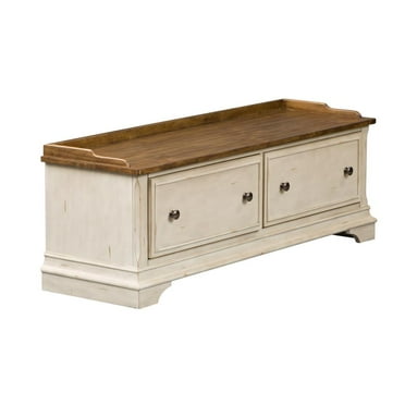 Liberty Furniture Morgan Creek Storage Hall Bench in Antique White w/ Wirebrushed Tobacco Accents