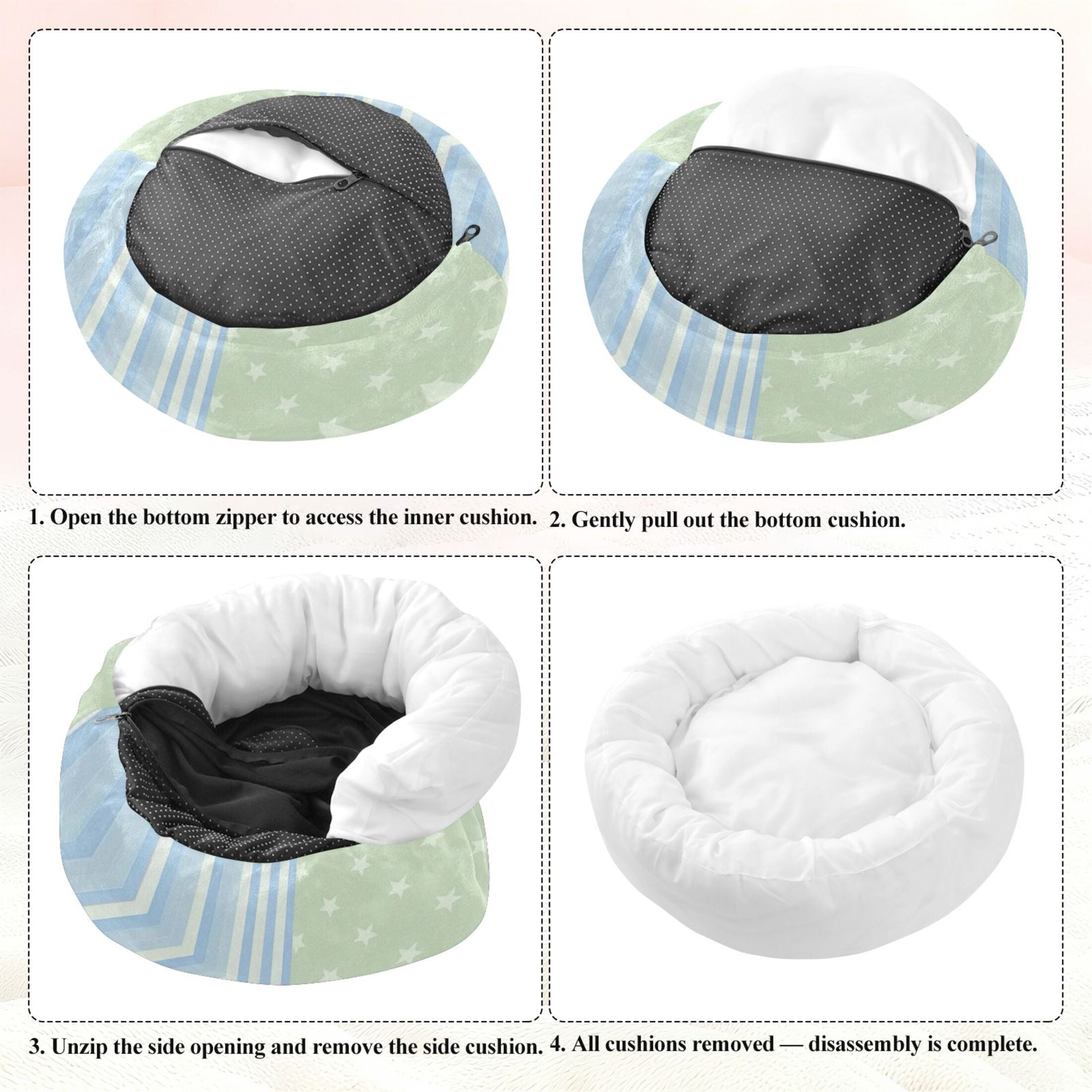 Iauyy Pet Couch Donut Cat Bed for Indoor Cats/Small Dogs Washable & Machine with Non-slip Bottom Calming Cat Furniture, Vertical Striped Light Blue (M)