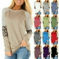 thumbnail image 2 of DODOING Women Long Sleeve Striped Pullover Leopard Color Block Tunic Blouse Leopard Loose T Shirt Casual Top, 2 of 2
