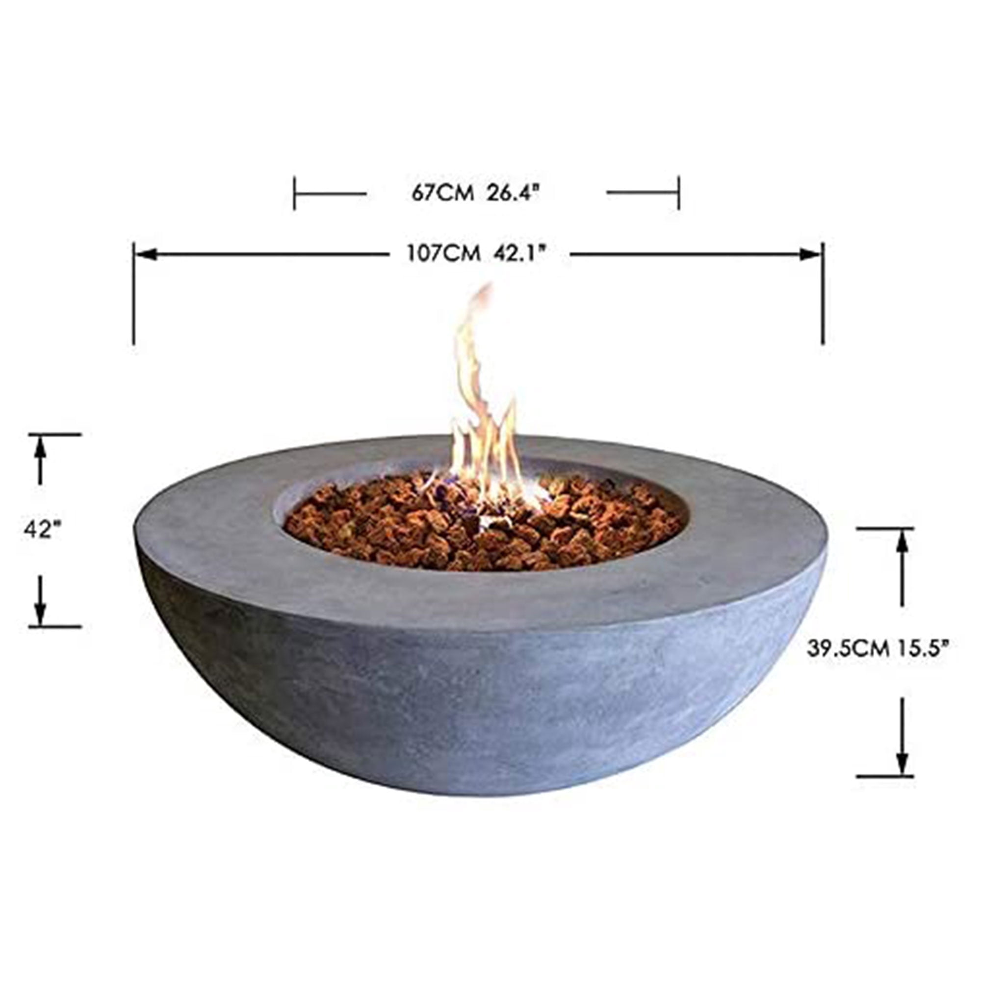 Elementi Natural Gas Concrete Lunar Bowl Fire Pit w/ Auto Ignition, Grey