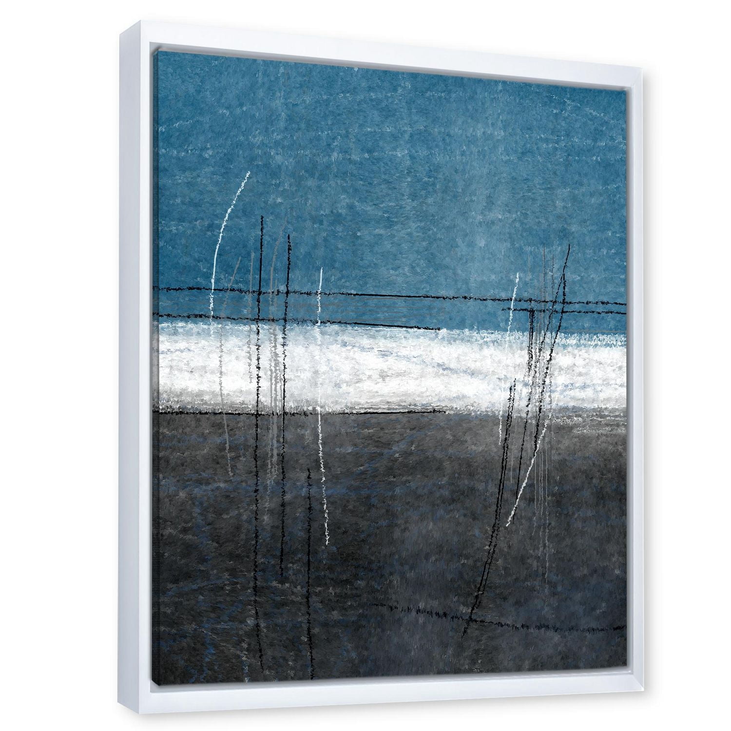Designart Teal Meets Grey Abstract Art FLOAT FRAME WALL ART