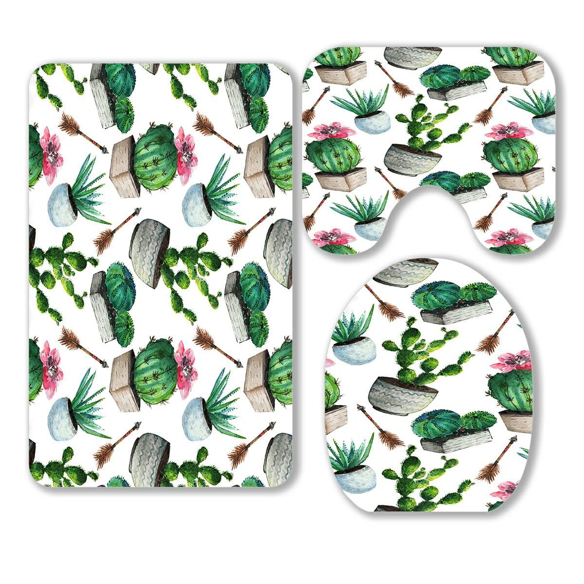 ECZJNT Watercolor Cactus Succulent Vintage Cactus 3 Piece Bathroom Rugs