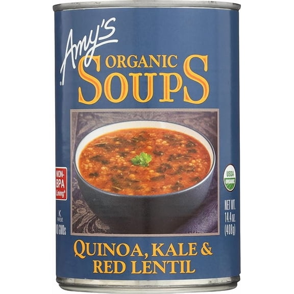 Amy's Soup, Vegan Quinoa, Kale and Red Lentil Soup, Gluten Free, Made With Organic Vegetables and Lentils, Canned Soup, 14.4 Oz ( Pack of 2 )