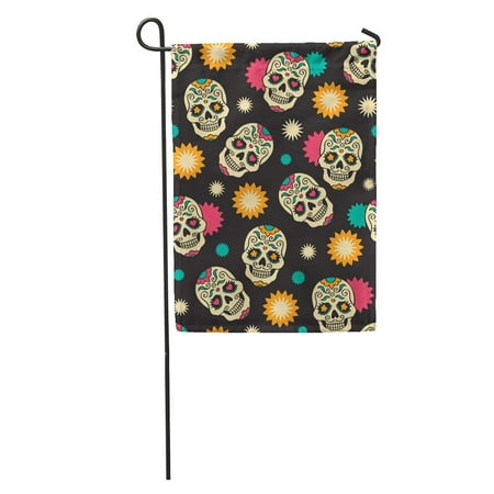 Halloween Banner Flag Flags LADDKE Yellow Dead Sugar Skulls Mexican Halloween Pattern Music Heart Fiesta Garden Flag Decorative Flag House Banner 12x18 inch ()