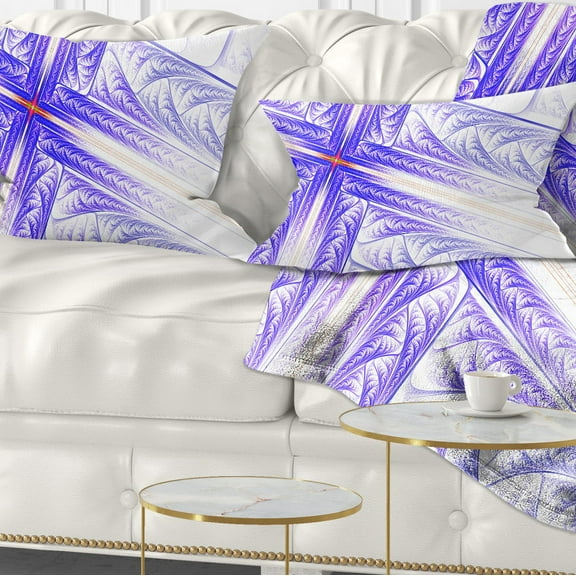 Designart Blue Fractal Cross Design - Abstract Throw Pillow - 12x20