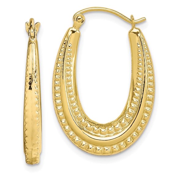Auriga Fine Jewelry 10K Yellow Gold 3mm Textured Oval Hollow Hoop Earrings for Women