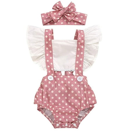 

QWERTYU Newborn Infant Toddler Baby Bodysuit and Suspender Shorts Set Short Sleeve Outfits Summer Clothing Set for Girl 1M-2Y